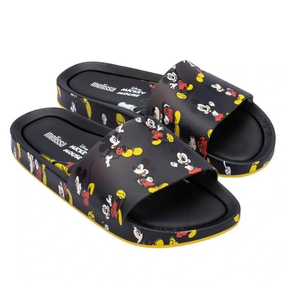 MINI MELISSA Unisex Black Beach Slide III Mickey‎ & Fiends Sandals Size 2 KIDS